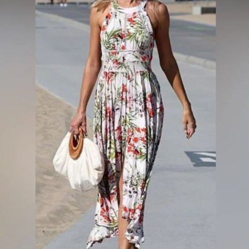 Abel the Label NWT Floral Maxi Dress Small Asymmetrical Tropical Anthropologie - Picture 2 of 14